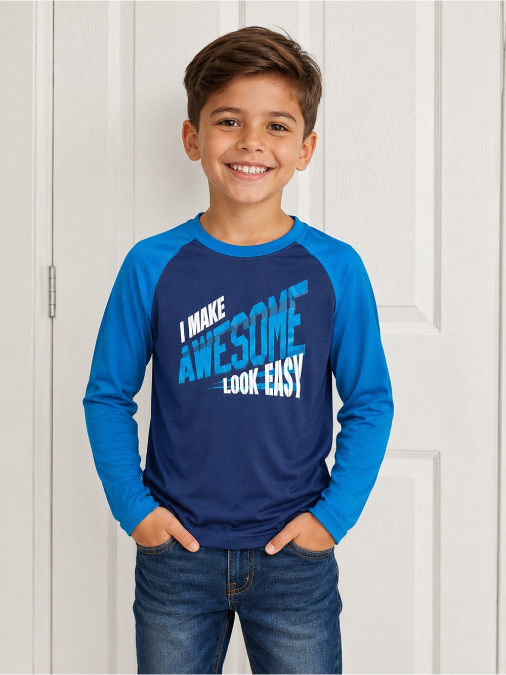 Boys Navy & Bright Blue Long-Sleeve Raglan Tee - I Make Awesome Look Easy